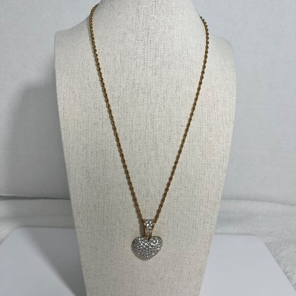 Swarovski Gold-Tone Necklace With Pave Crystal Heart Pendant & Chain - Picture 2 of 7